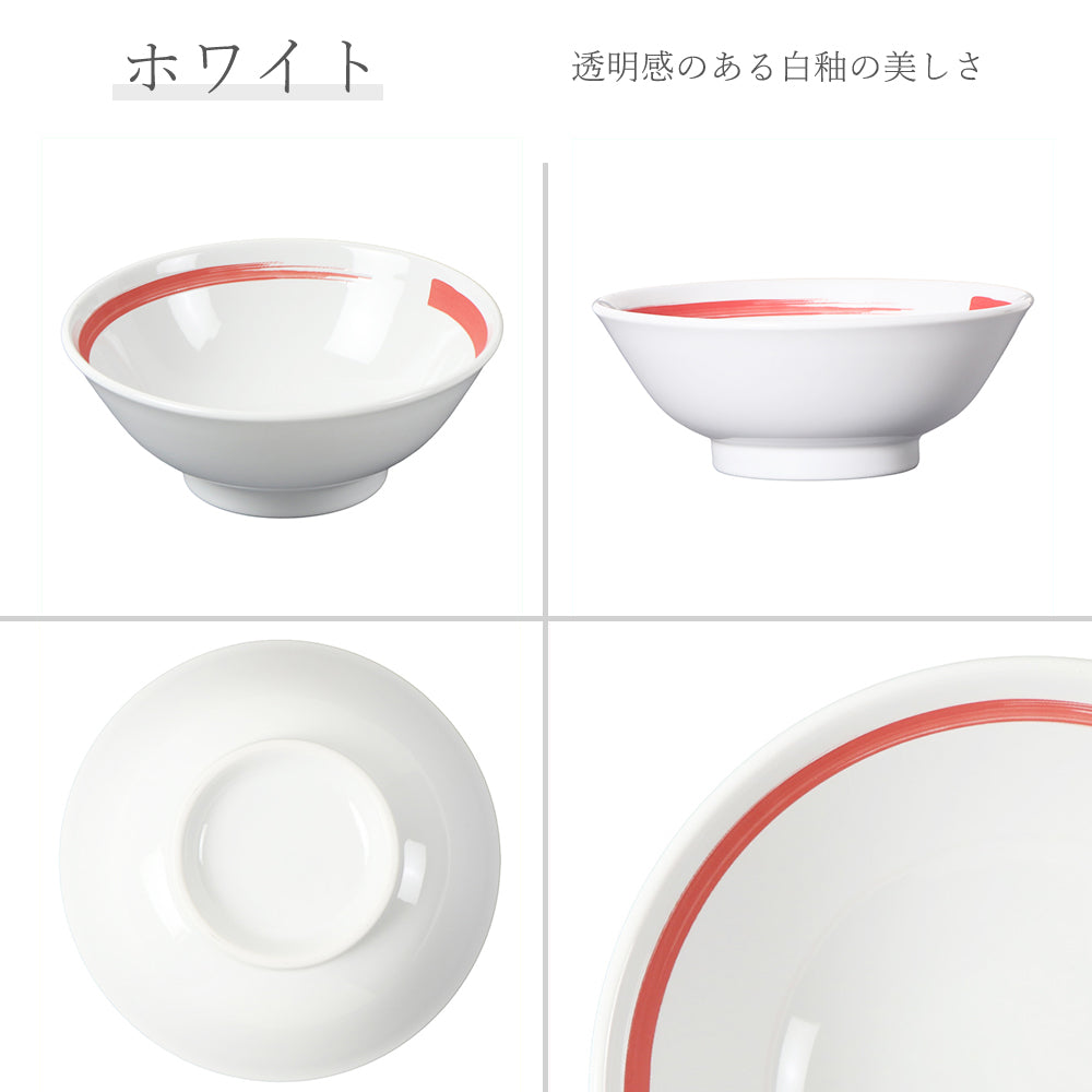 朱雀 刷毛目ライン 反高台丼 ホワイト