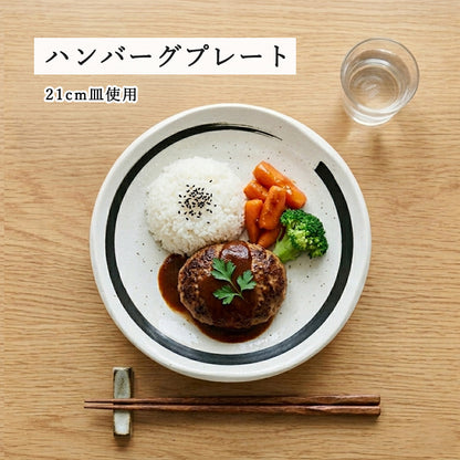 鳴門 丸皿 粉引 黒刷毛目