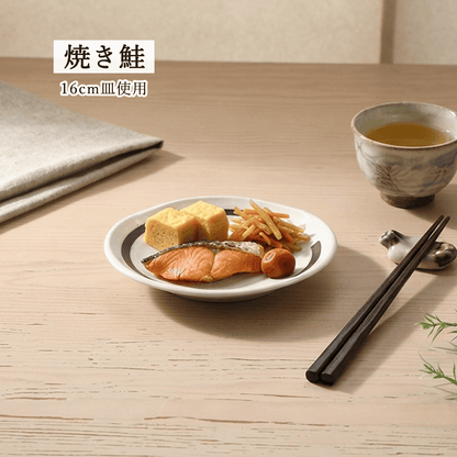 鳴門 丸皿 粉引 黒刷毛目