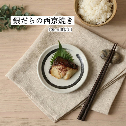 鳴門 丸皿 粉引 黒刷毛目