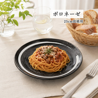 鳴門 丸皿 黒耀 白刷毛目