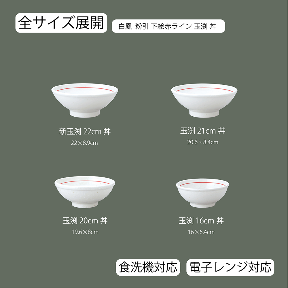 白鳳 下絵赤ライン 玉渕丼 粉引
